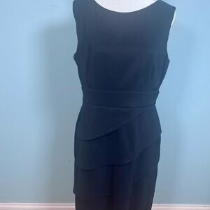 NWOT Connected Apparel‎ Dark Blue Layered Midi Dress Lined Casual Chic Stylish